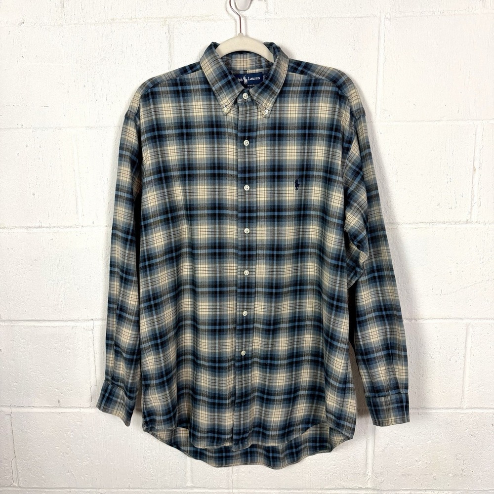 VTG Ralph Lauren Blake Plaid Button Down Shirt SZ M Blue Plaid 90s Y2K Heritage